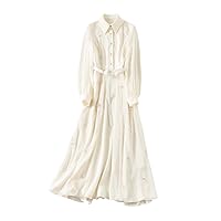 Spring Embroidery Long Dress Women Elegant Full Sleeve Single Breasted Shirt Maxi Party Dresses Casual Holiday Robe