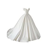 Simple V Neck Off The Shoulder Satin A line Wedding Dresses Bridal Gowns for Women Plus Size with Train 2024