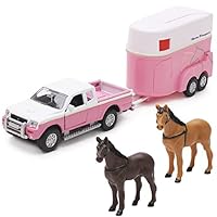 Toyland® Pink Truck & Pink Horse Box - Farm Playset – 2 Horses Included - Die Cast Metal