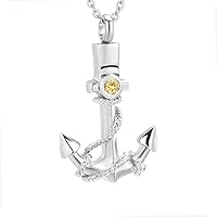 12 Color Crystal Silver Anchor Cremation Jewelry Urn Pendant Necklace Stainless Steel Ashes Jewelry for Ashes for Pet/Human (November)
