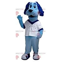 Blue dog REDBROKOLY Mascot with a white t-shirt