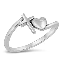 Cross Puffed Heart Christian Love Ring New .925 Sterling Silver Band Sizes 3-10