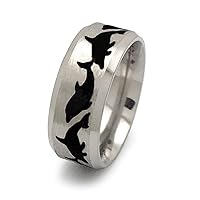Kriskate & Co. 8mm Dolphin Ring Mens Wedding Band Stainless Steel Ring For Men and Women, Laser Engraved Dolphin Ring SSR902