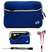 Blue Slim Design Soft Neoprene Carrying Cover Case with Extra Pocket for Pandigital Novel 7 inch Color Multimedia White eReader and Hand Strap and Earbuds