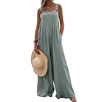 Dokotoo Women's Casual Loose Overalls Jumpsuits Adjustable Straps Wide Leg Long Pant Rompers With Pockets
