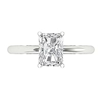 Clara Pucci 1.7ct Radiant Cut Solitaire Stunning Genuine Lab Created White Sapphire Classic Statement Ring 14k White Gold for Women