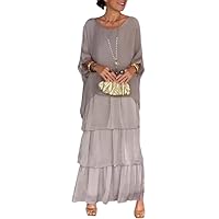 Artistic Style Loose Dress, Women's Casual A-Line 3/4 Sleeve Round Neck Layered Summer Large Size Maxi Dresses