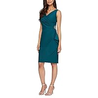 Alex Evenings Women's Slimming Short Ruched Dress with Ruffle(Petite and Regular)