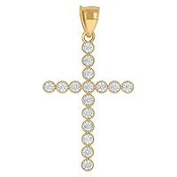 10k Yellow Gold Mens CZ Cubic Zirconia Simulated Diamond Cross Religious Charm Pendant Necklace Jewelry Gifts for Men