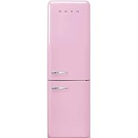 Smeg FAB32 50's Retro Style Aesthetic Bottom Freezer Refrigerator with 11.17 Cu Total Capacity, Multiflow Cooling System, Adjustable Glass Shelves 24-Inches, Pink Right Hand Hinge
