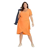 Women's Plus Size Short Sleeve Wrap Dress - (Orange, 1X)