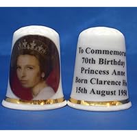 Porcelain China Thimble - Princess Anne 70th Birthday