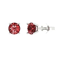 Clara Pucci 1.4ct Round Cut Solitaire Natural Crimson Deep Dark Red Garnet Pair of Stud Earrings 14k White Gold Push Back conflict free