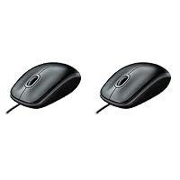 Logitech B100 Corded Mouse, Wired USB Mouse for Computers and Laptops, Right or Left Hand Use - Black (Pack of 2)