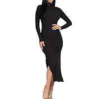 iconic luxe Women's Long Sleeve Turtleneck Ribbed Sexy Bodycon Maxi Dress