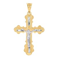 10k Two tone Gold Mens CZ Cubic Zirconia Simulated Diamond Crucifix Cross Religious Charm Pendant Necklace Measures 41.5x23.7mm Wide Jewelry Gifts for Men