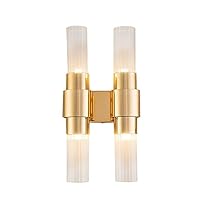Wall Lamp Brass Glass Rod Wall Lights Vanity Wall Sconces for Bedroom Living Room Bar Hallway Study Room Wall Mounted Lamp Reading Bedside Bedside Lamp (Color : Double Head)