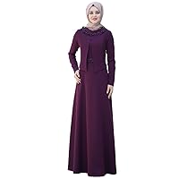 Ayliz Women's Muslim Abaya Dress Plum | Hijab Ladies Long Sleeve Embroidered Evening Dresses (as1, Numeric, Numeric_10, Numeric_22, Plus, Petite, 12 US/40 EU)