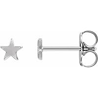 14k White Gold 4x4mm Friction Back .37 Inch Polished Star Earring Jewelry for Women