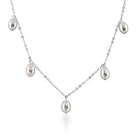 Exquisite Bridal Sterling Silver Necklace with Multi Dangling Cultured White Freshwater Pearls - Perfect for Women Weddings and Special Occasions