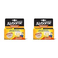 Airborne Vitamin C 1000mg (per serving) - Zesty Orange Effervescent Tablets (10 count box), Gluten-Free Immune Support Supplement, With Vitamins A C E, ZINC, Selenium, Echinacea & Ginger (Pack of 2)