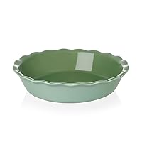 Sweejar Ceramic Pie Pan for Baking, 10 Inches Round Baking Dish for Dinner, Non-Stick Pie Plate with Soft Wave Edge for Apple Pie, Pumpkin Pie, Pot Pies (Green)