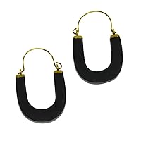 CHICNET Earrings Wood Antique Gold Brass Bow Black U Shape Golden Girls Women Earrings Ear Jewelry Tribal Ethnic