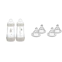 MAM Easy Start Matte Anti-Colic Baby Bottles, 9 oz (2 Count), Medium Flow Nipples, Unisex Baby & Bottle Nipples Slow Flow Nipple Level 1, for Newborns and Older, SkinSoft Silicone Nipples