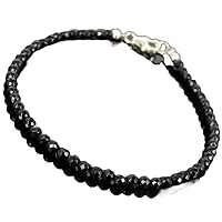 Natural Black Onyx 6mm Round Shape Faceted Cut Gemstone Beads 7 Inch Silver Plated Clasp Bracelet For Men, Women. Natural Gemstone Stacking Bracelet. | Lcbr_01104