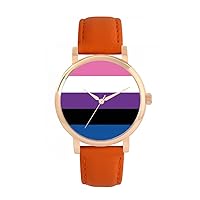 Pride Genderfluid Flag Watch Ladies 38mm Case 3atm Water Resistant Custom Designed Quartz Movement Luxury Fashionable