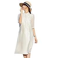 Ramie white dress 2022 summer new ethnic style embroidered cotton linen retro improved cheongsam dress