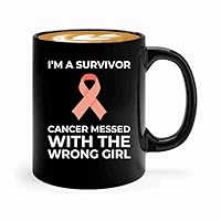 Endometrial Cancer Survivor Coffee Mug 11oz Black -Messed with - Endometrial Cancer Awareness Peach Ribbon For Cancer Uterine Cancer Survivor