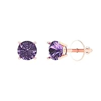 0.4ct Round Cut Solitaire Simulated Alexandrite Unisex Pair of Stud Earrings 14k Rose Gold Screw Back conflict free Jewelry