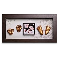 Momspresent Baby Hand Print and Foot Print Deluxe Casting kit with Brown Frame6 Gold