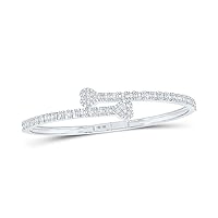 The Diamond Deal 10kt White Gold Womens Baguette Diamond Cuff Heart Bracelet 1-1/2 Cttw