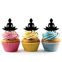 TA0904 Meditating Buddha Silhouette Party Wedding Birthday Acrylic Cupcake Toppers Decor 10 pcs