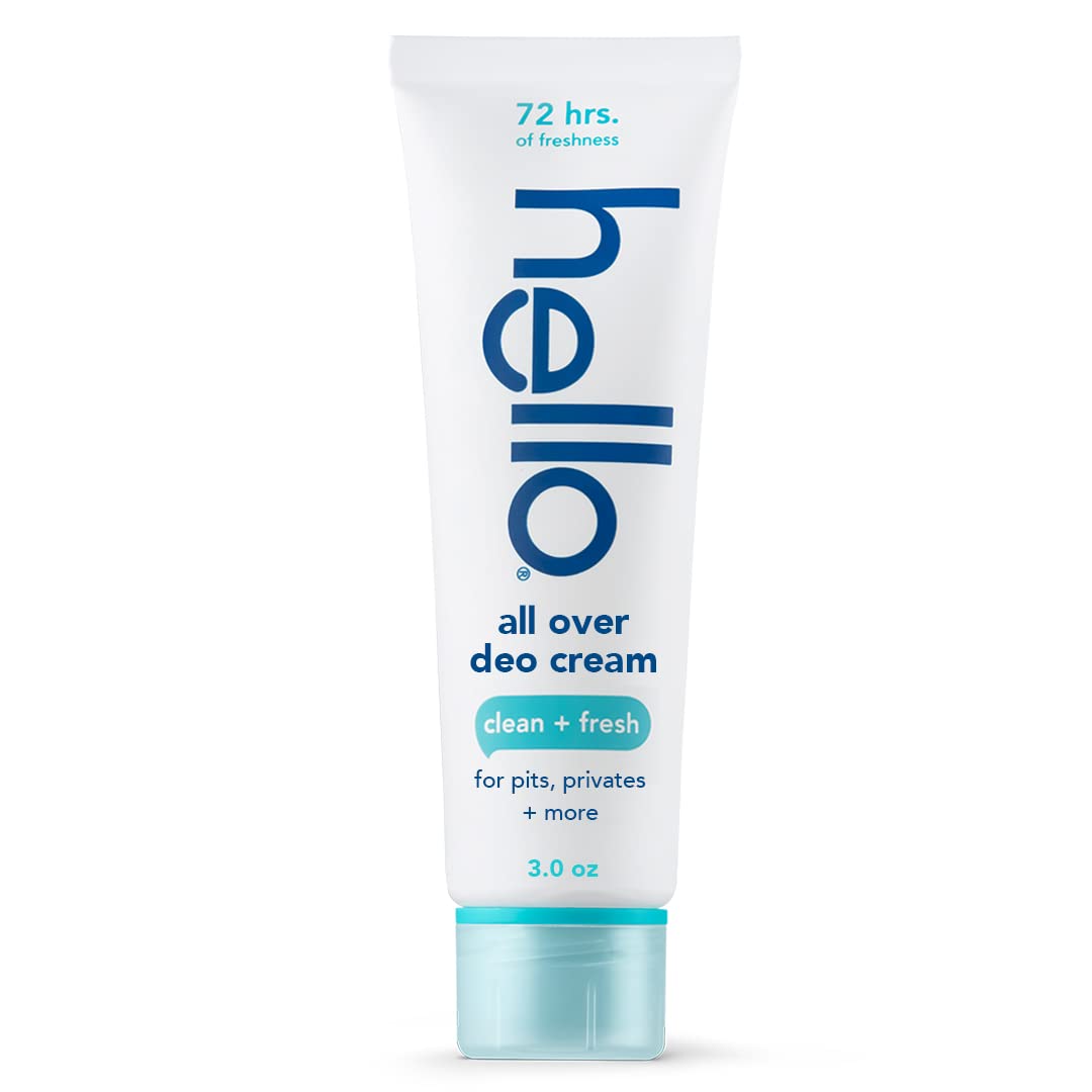 hello All Over Clean & Fresh Deodorant Cream, Aluminum Free Deodorant Cream for Pits, Privates + More, Offers 72 Hours of Freshness, Safe for Sensitive Skin, Vegan, 1 Pack, 3 Oz Tube