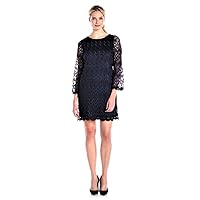 AGB Women's Scalloped Lace Slight Bell Sleeve A Line Dress Round Neckline