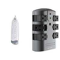 Belkin 7-Outlet SurgeMaster Home Series Power Strip Surge Protector, White & Power Strip Surge Protector - 6 Rotating AC Multiple Outlets, Flat Pivot Plug