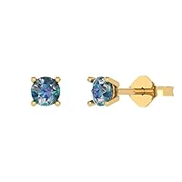 0.14cttw Round Cut Solitaire Genuine Blue Moissanite Pair of Designer Stud Earrings 18k Yellow Gold Butterfly Push Back