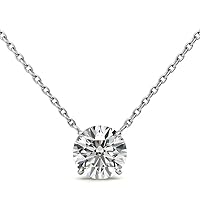 3.00 Carat VVS1 Round Brilliant Cut Moissanite Pendant And Necklace With Chain For Women, Solitaire Colorless Diamond Valentine Present For Her in Solid 14K Rose Gold and 925 Sterling Silver