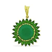 Chrysoprase Natural Gemstone Round Shape Pendant 925 Sterling Silver Party Jewelry | Yellow Gold Plated