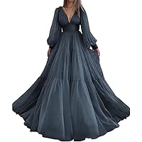 Prom Dresses Long Ball Gowns for Women Formal Bridesmaid Dress Long Puffy Sleeve Formal Dress for Women