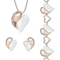 Leafael Infinity Love Crystal Heart Bundle Jewelry Set with Opal White Healing Stone Crystal for Transformation Gifts for Women Necklace Earrings Bracelet, 18K Rose Gold Plated