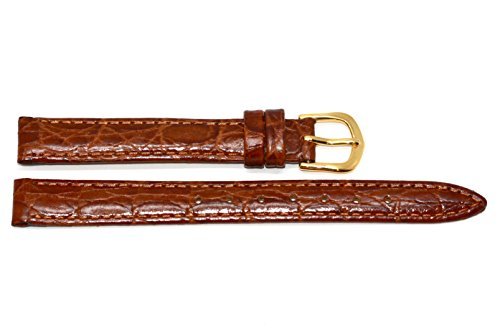 11MM Brown Padded Stitched Croco Grain Leather Watch Band Strap