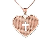 HAMMERED HEART WITH OPEN CROSS PENDANT NECKLACE IN ROSE GOLD - Gold Purity:: 10K, Pendant/Necklace Option: Pendant Only