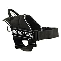 DT Fun Works Harness, Do Not Feed, Black With Reflective Trim, Medium - Fits Girth Size: 28-Inch to 34-Inch