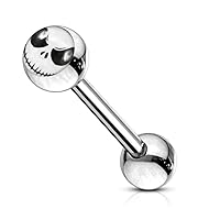 Jack Skellington Logo Tongue Ring. 14Gx9/16(1.6x14mm) 316L Surgical Steel Barbell with 6/6mm Ball Tongue Piericng jewelry. Price per 1 Piece only.