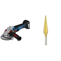 BOSCH 18V EC Brushless Connected-Ready 4.5 In. Angle Grinder (Bare Tool) GWS18V-45CN&BOSCH SDT1 1/8 In. to 1/2 In. Titanium-Coated Step Drill Bit