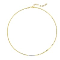 14k Yellow Gold Skinny Omega .08ct Diamond Bar Necklace With Lobster Clasp Total Length With 2 Inch Jewelry for Women
